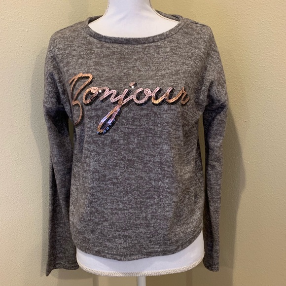 Free Generation Sequin Bonjour Sweater Tee Medium - Picture 3 of 6